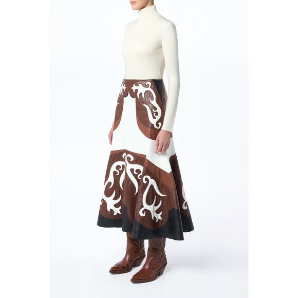 Gabriela Hearst Morton Western Nappa Leather Midi Skirt in Ivory Chestnut XS - Picture 3 of 7